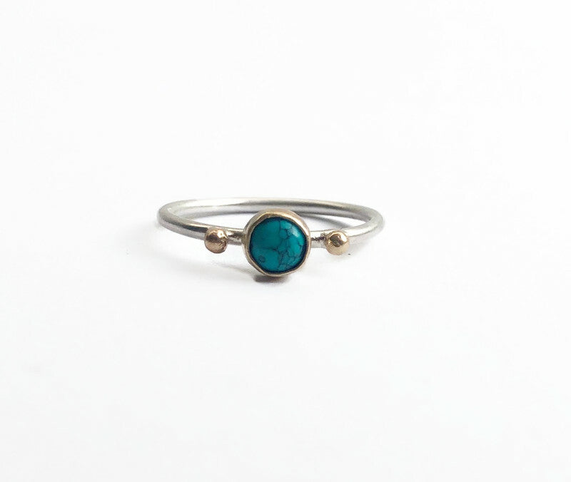 Gold and Silver Stackable Ring with Turquoise