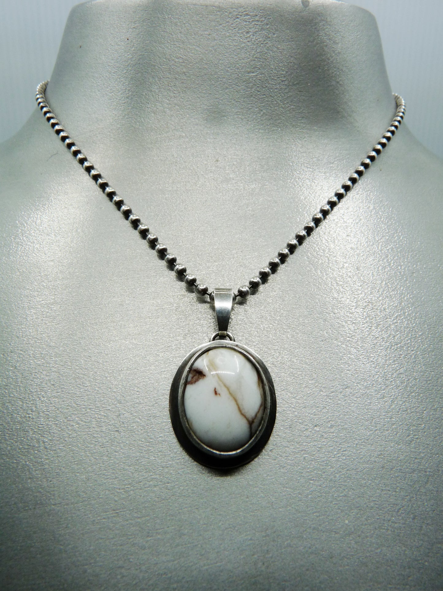 Silver Men's Pendant Necklace with Oval Wild Horse Gemstone