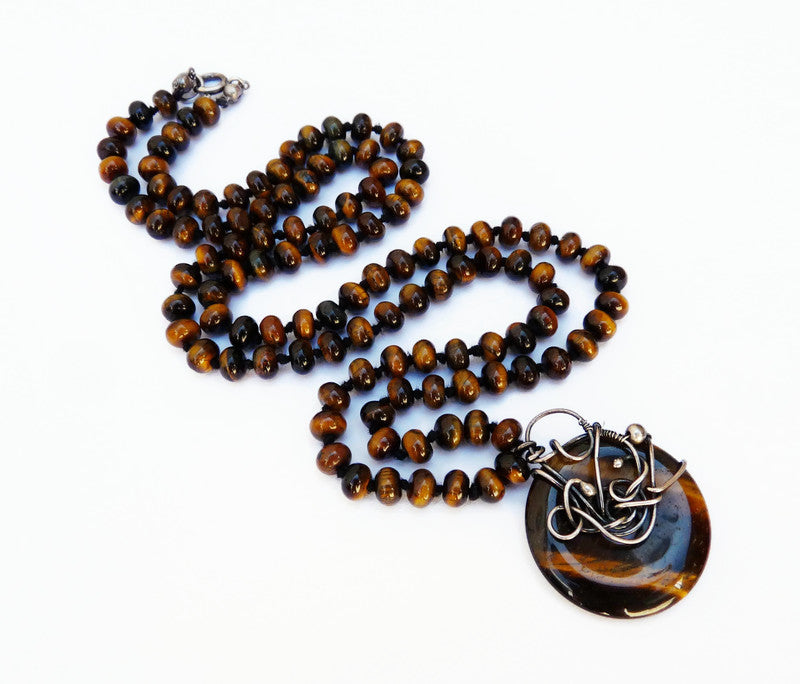 Men's Necklace with Tiger Eye - Beaded Necklace for Men