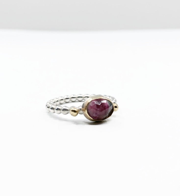 Sliding ring silver and gold with Strawberry Quartz Tourmaline