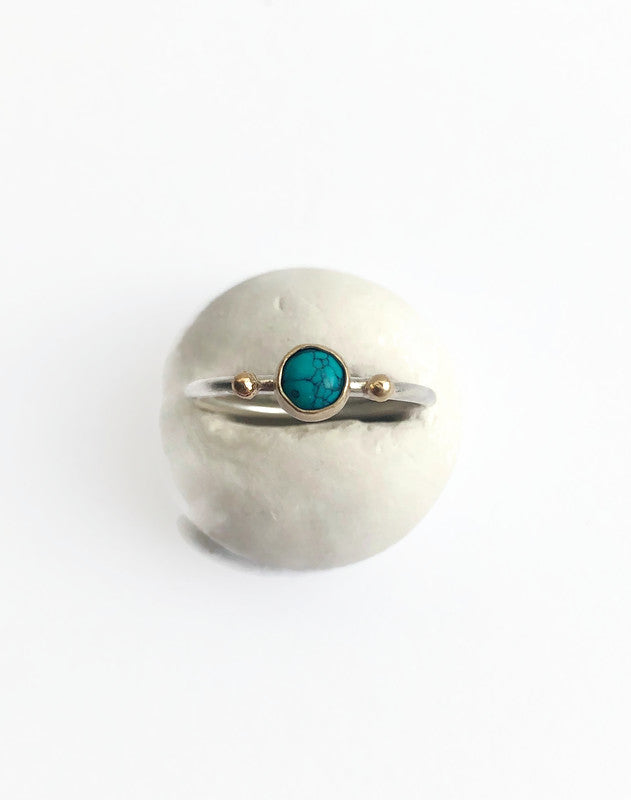 Gold and Silver Stackable Ring with Turquoise