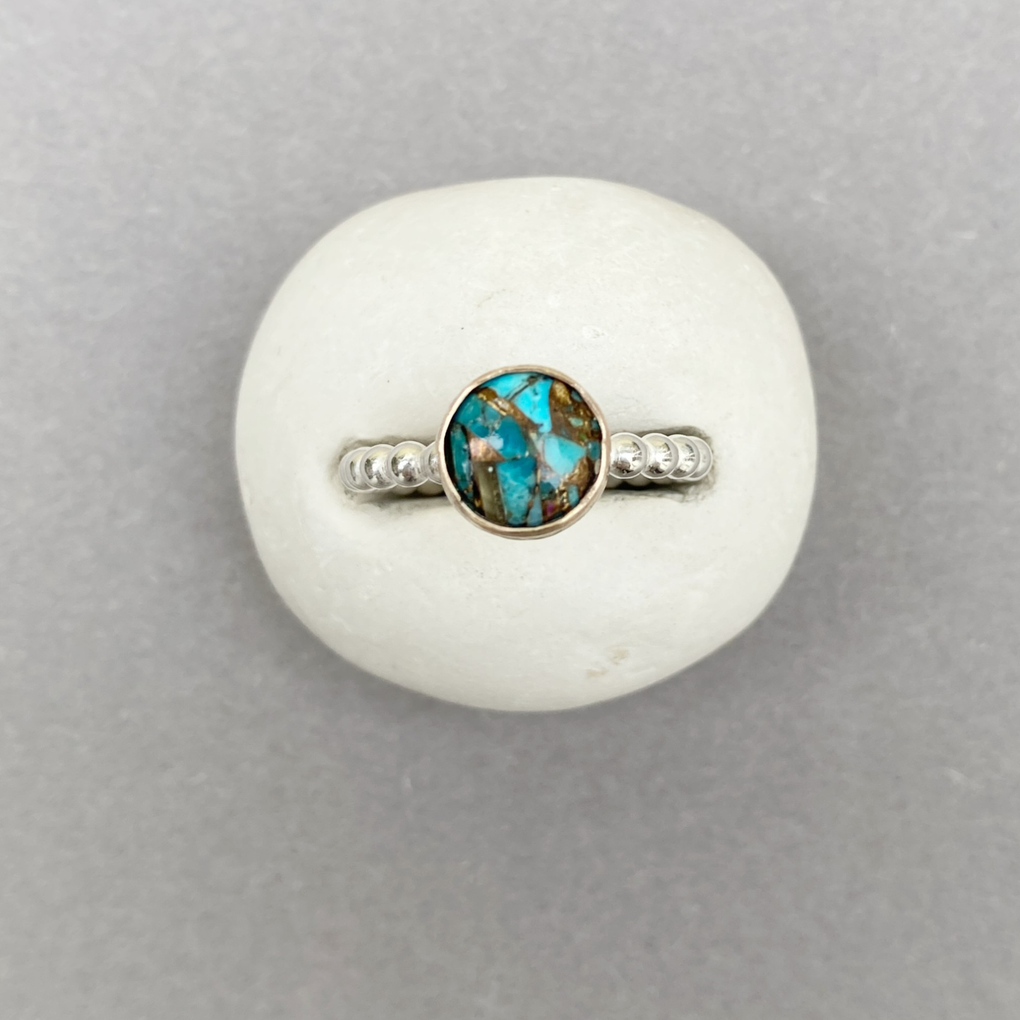 Gold stackable ring with gemstone – copper Turquoise (handmade)