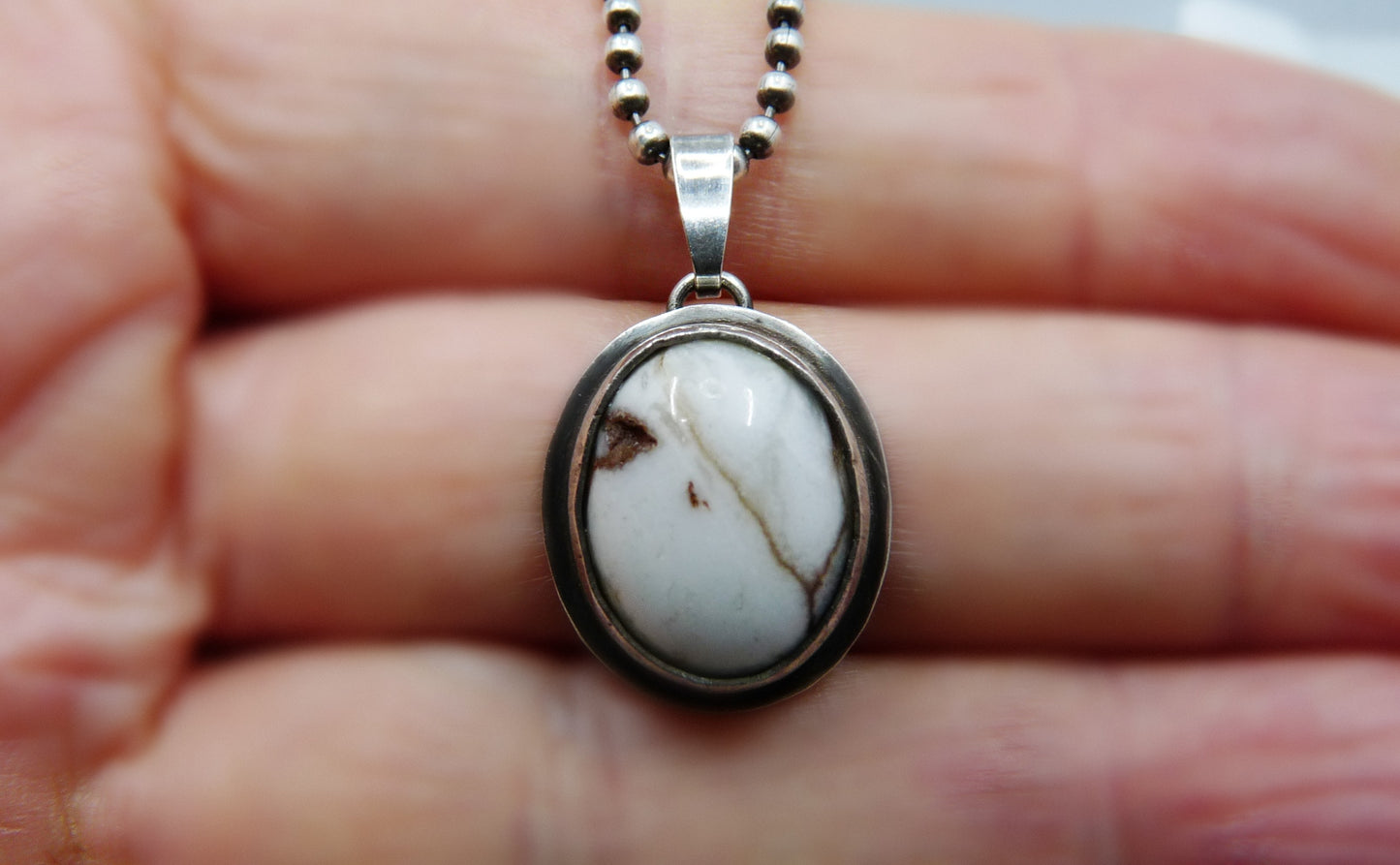 Silver Men's Pendant Necklace with Oval Wild Horse Gemstone