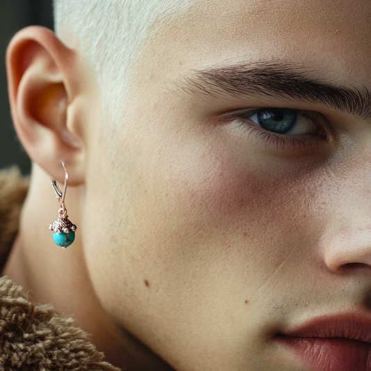 Heren oorbellen zilver met Turkoois – handgemaakt met karakter