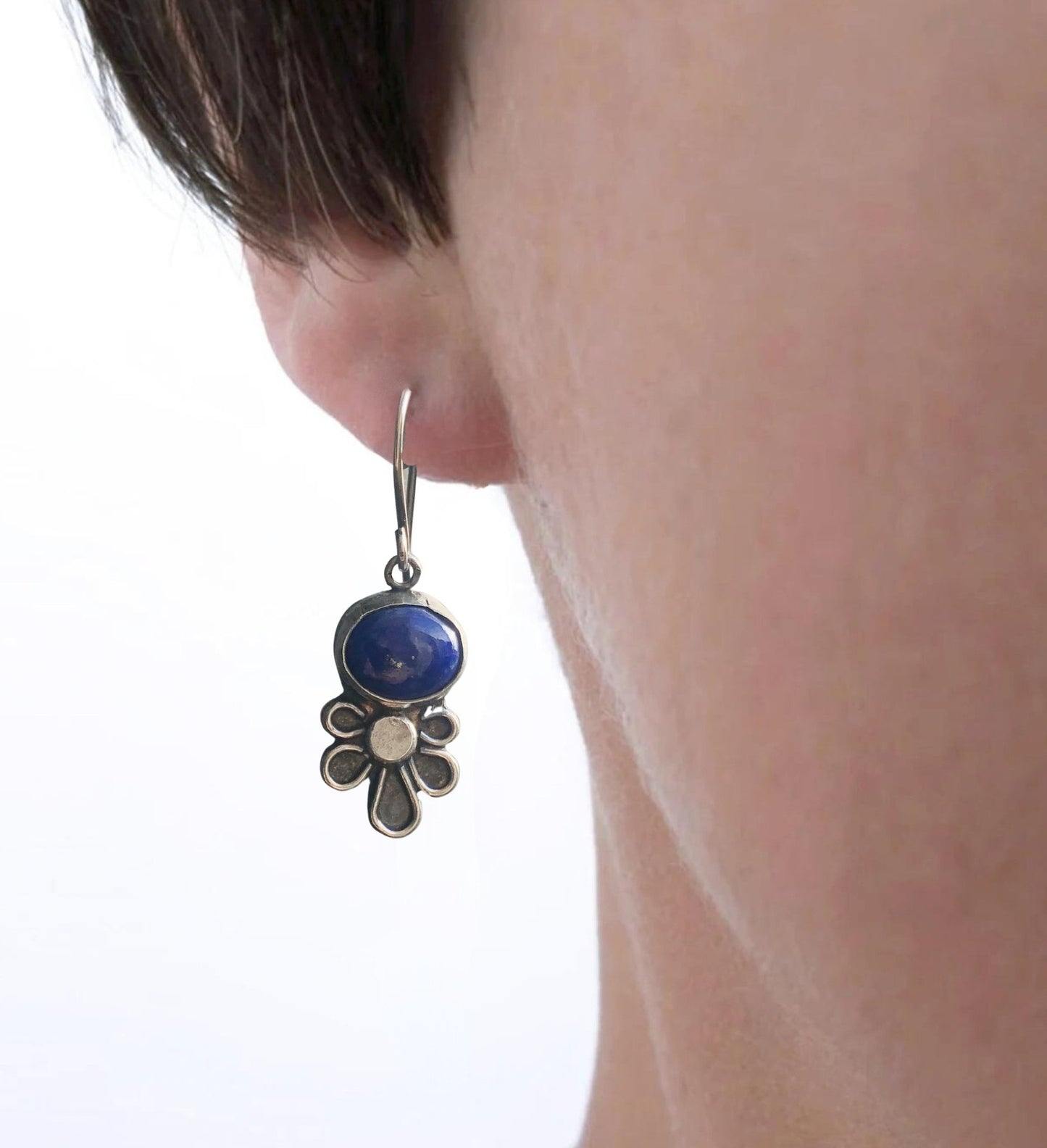 Sterling silver Lapis Lazuli flower earrings