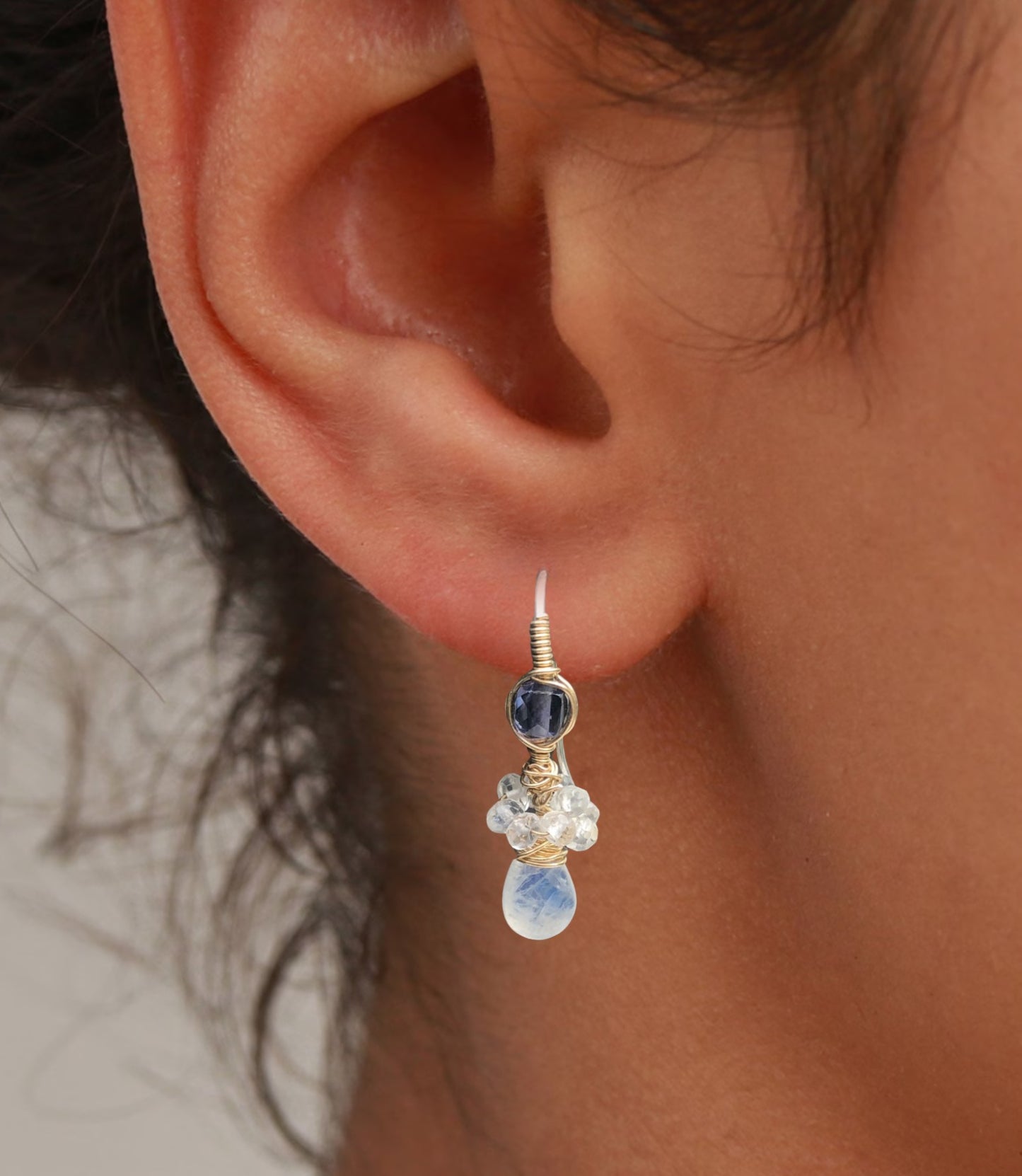 14K Goldfilled earrings with Moonstone and Iolite