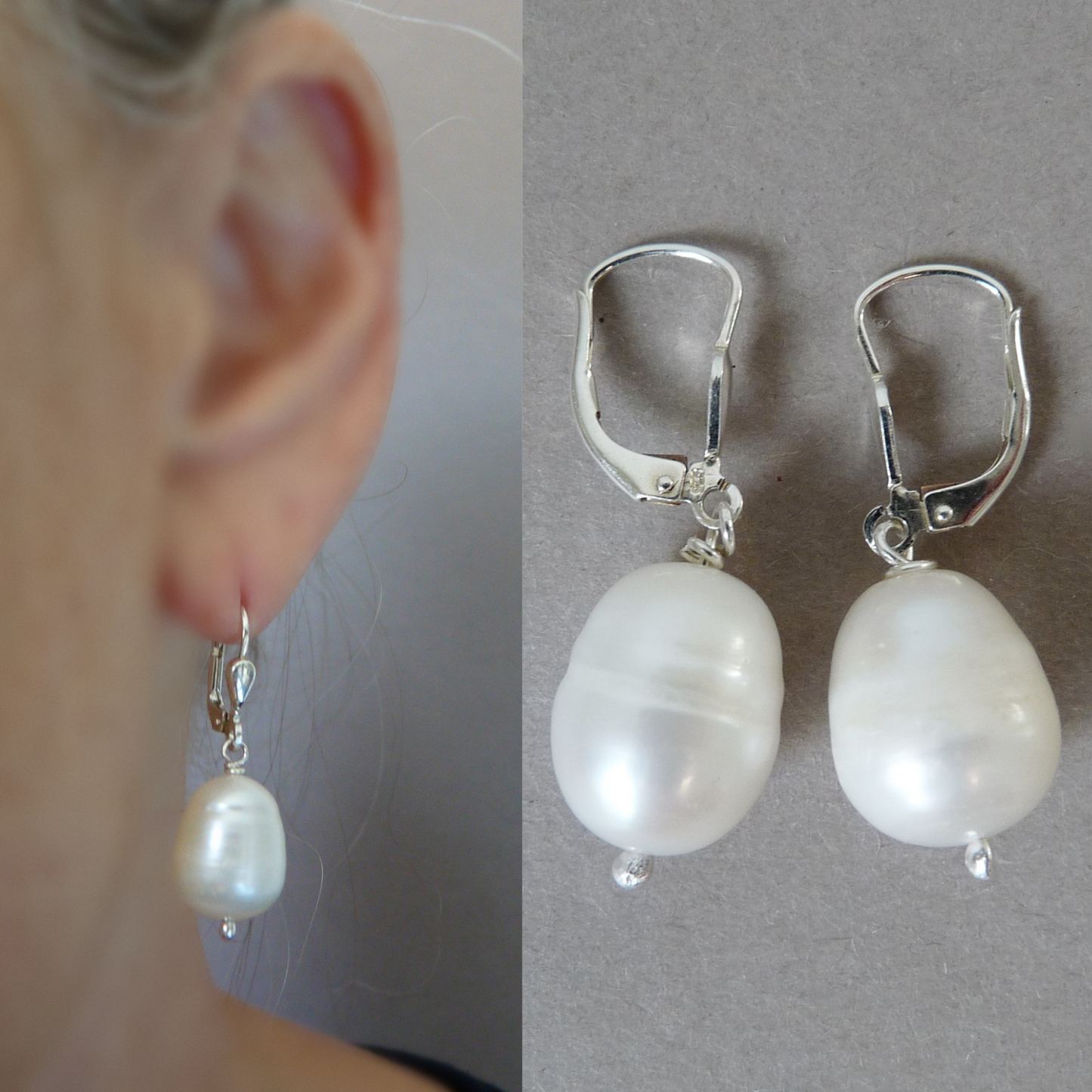 Silver earrings with freshwater pearl, handmade earrings with pearl