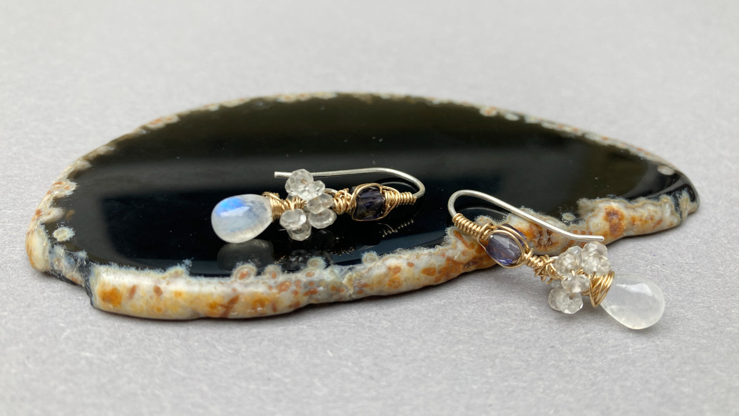 14K Goldfilled earrings with Moonstone and Iolite