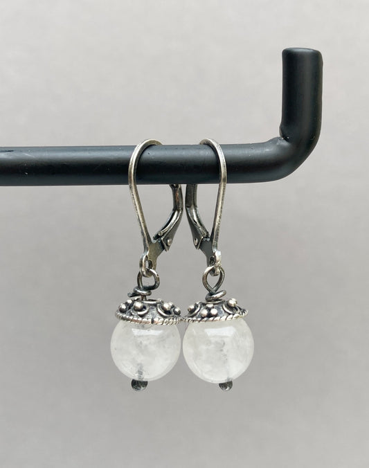 Silver men's earrings with Moonstone, hook earrings for men