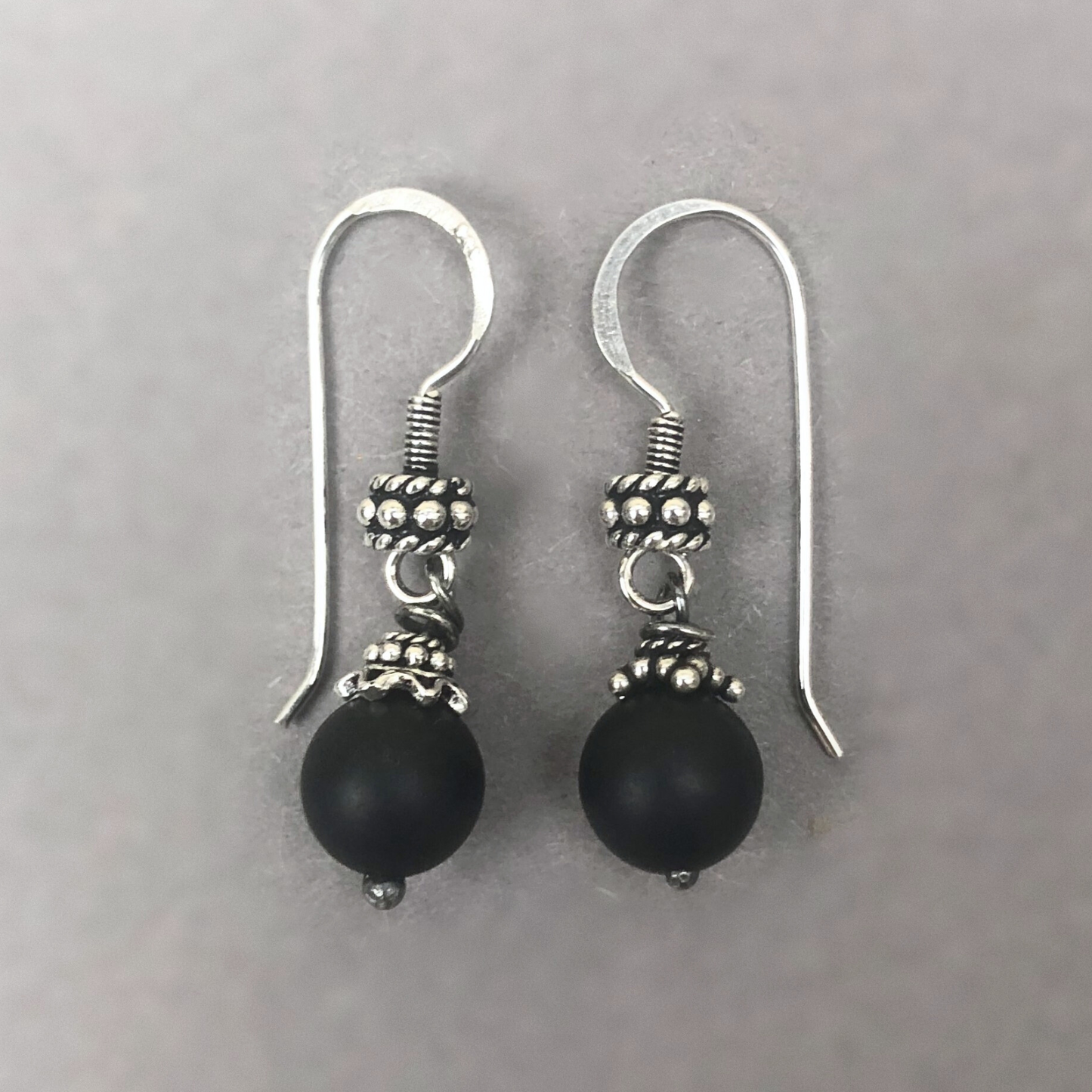 Sterling Silver Earrings for Men with Onyx and Bali Silver