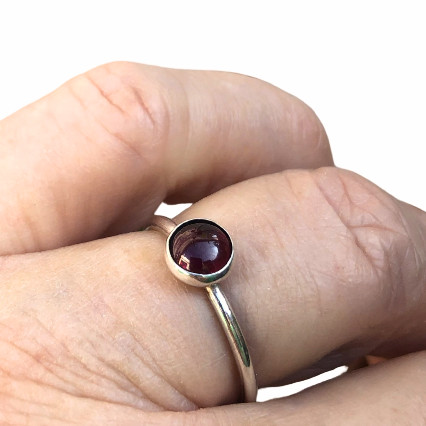 Silver stackable ring with garnet – Handmade