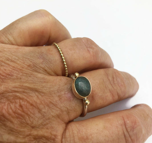 14K Gold and silver sliding ring with Labradorite