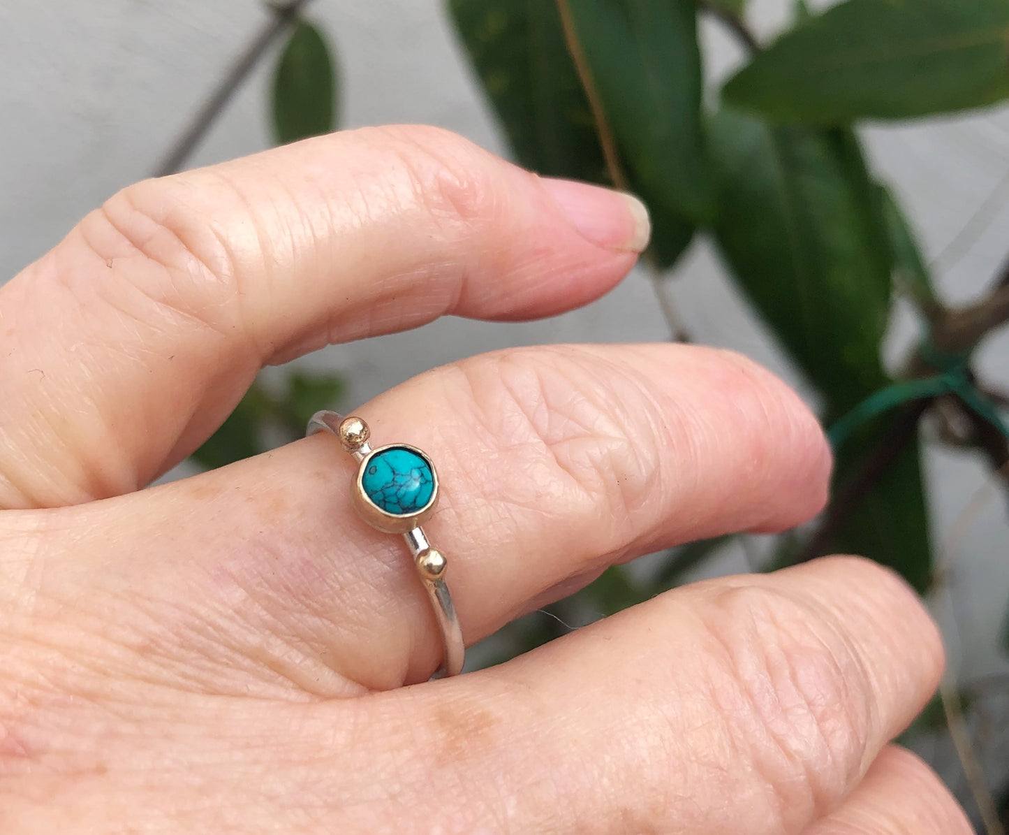 Gold and Silver Stackable Ring with Turquoise