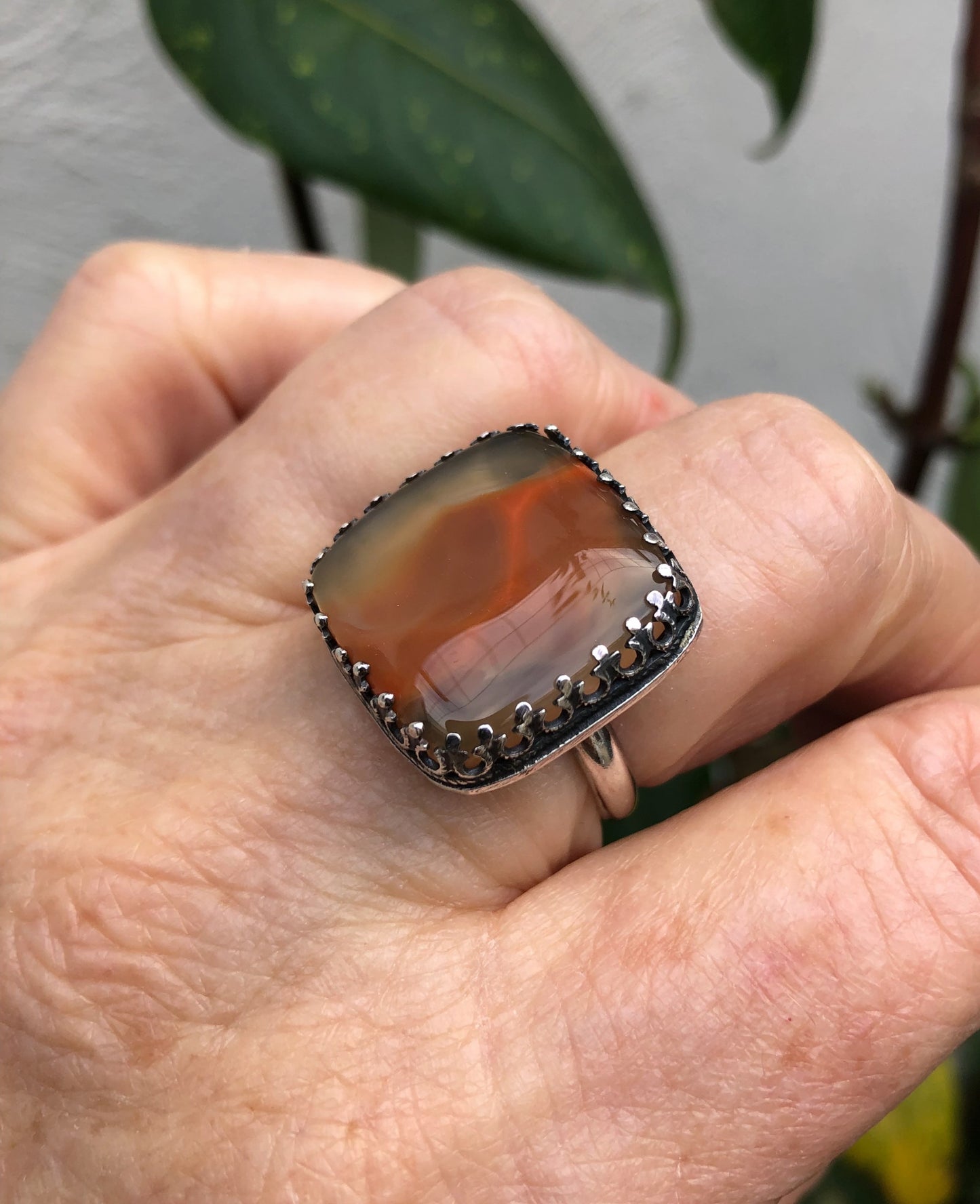 Ladies ring with Botswana Agate – Statement ring in antique style