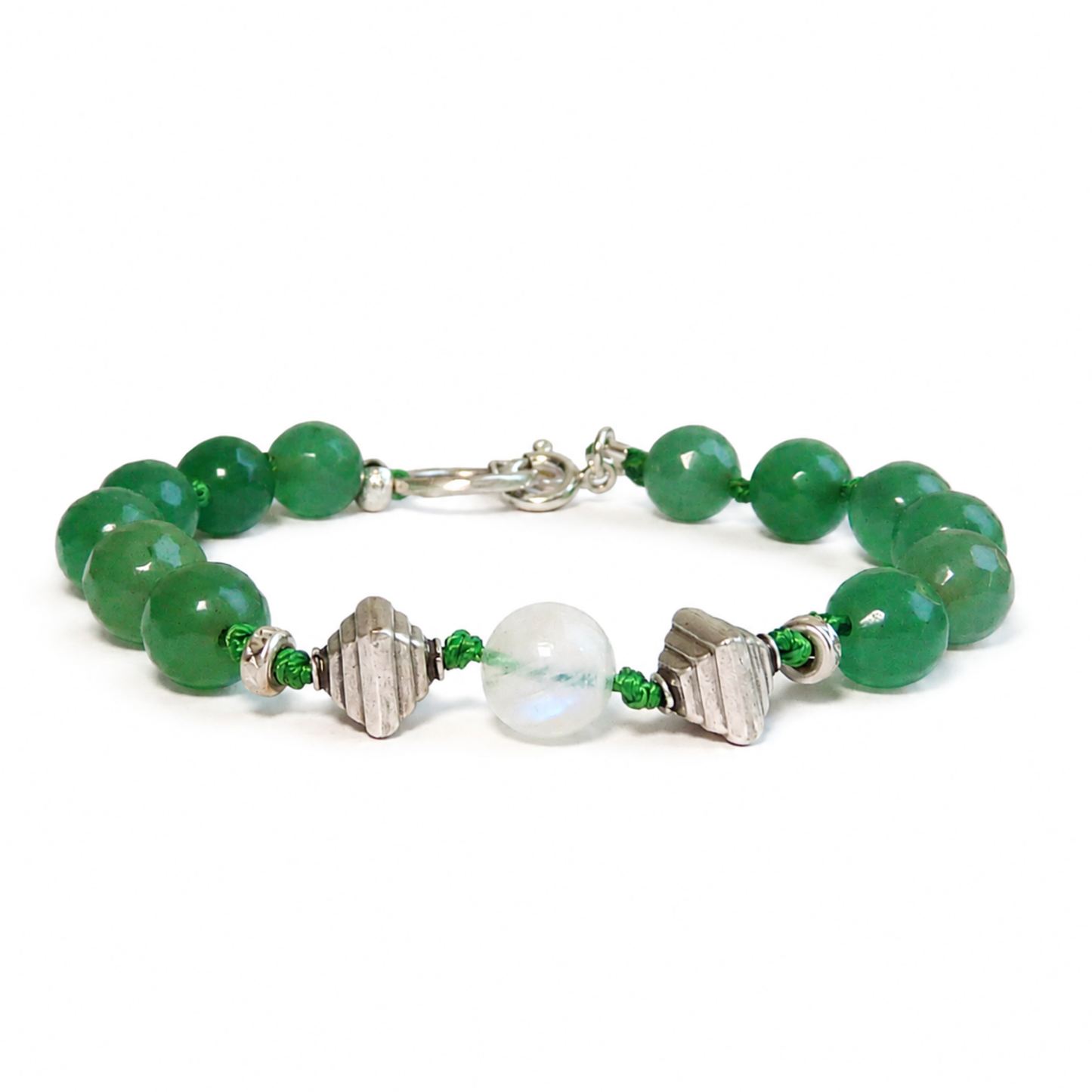 Zilveren natuurstenen armband met groene jade en maansteen