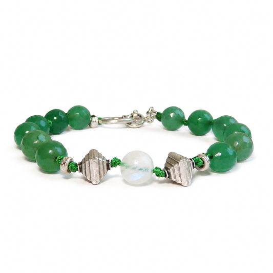 Zilveren natuurstenen armband met groene jade en maansteen