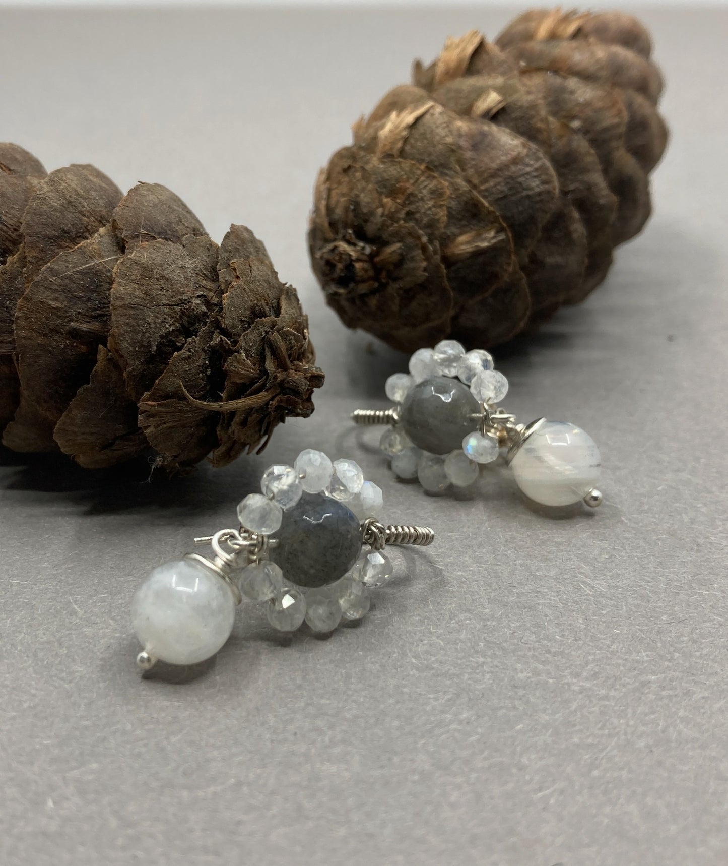 Moonstone and Labradorite flower earrings