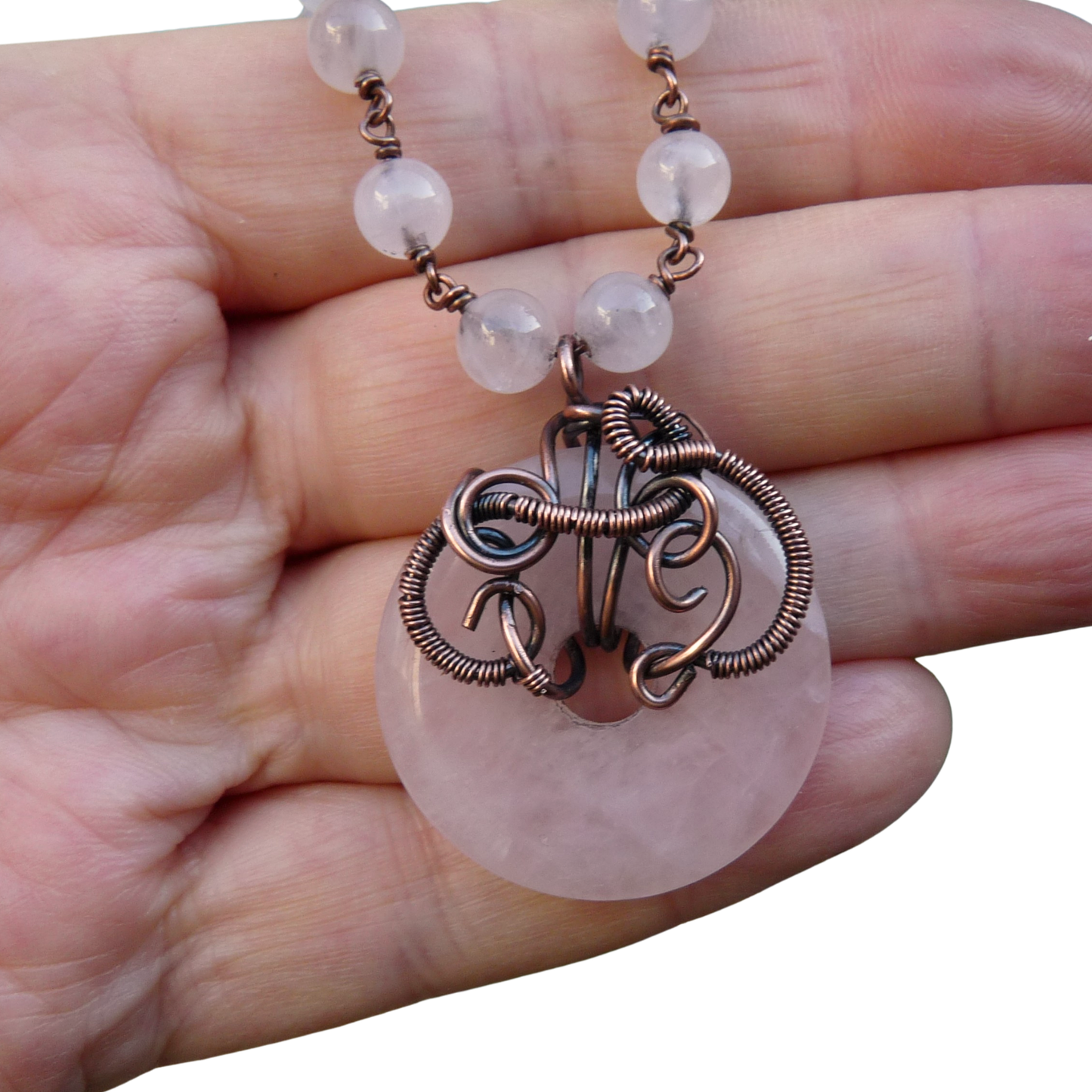 Herren-Perlenkette mit Rosenquarz-Donut