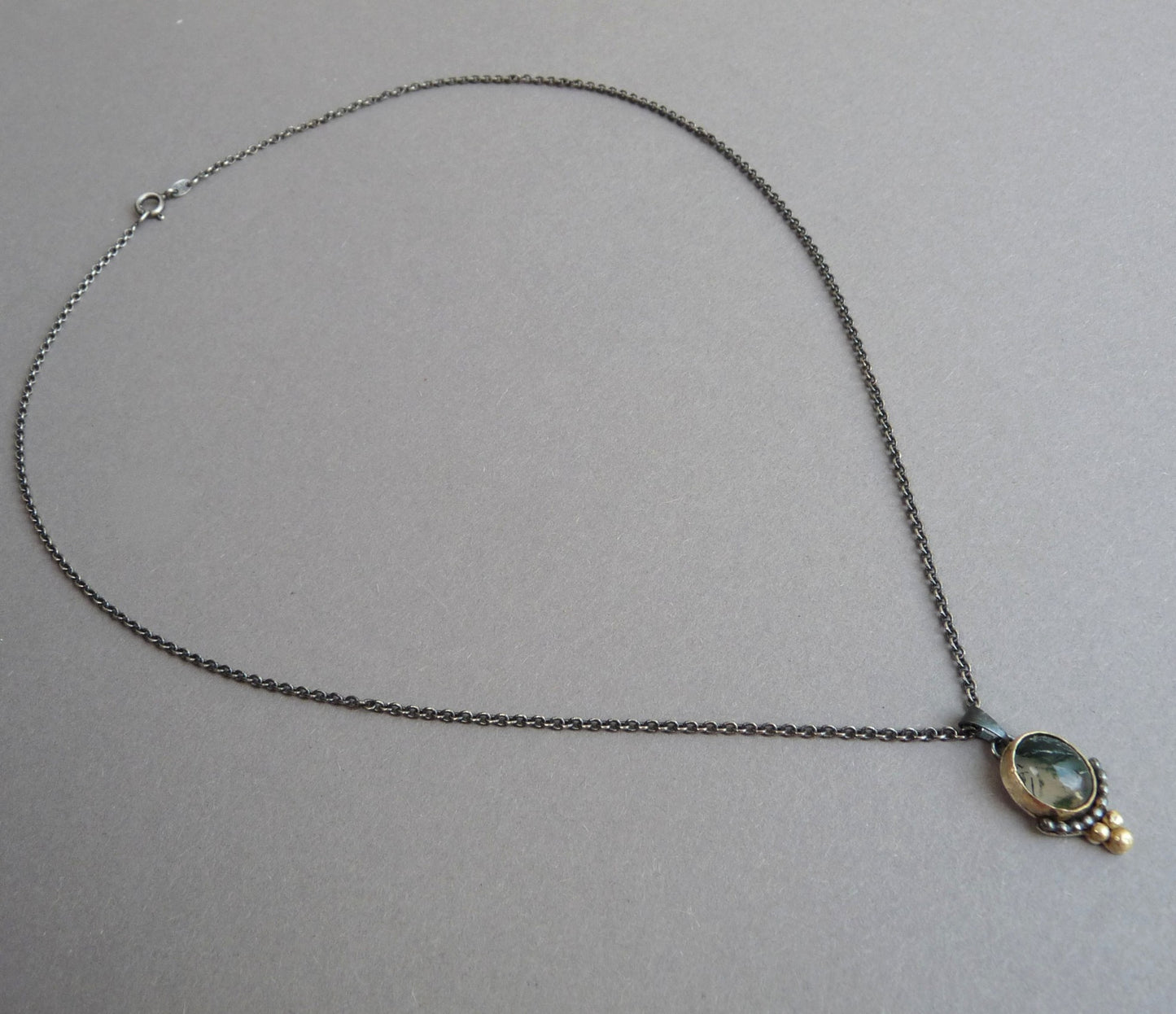 Gold and silver chain with tree agate - handmade gemstone pendant