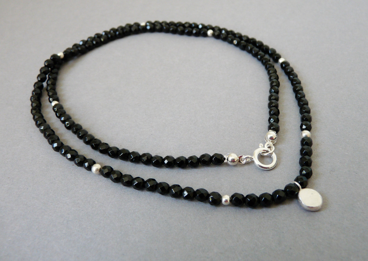 Black Onyx Men's Necklace with Silver Beads