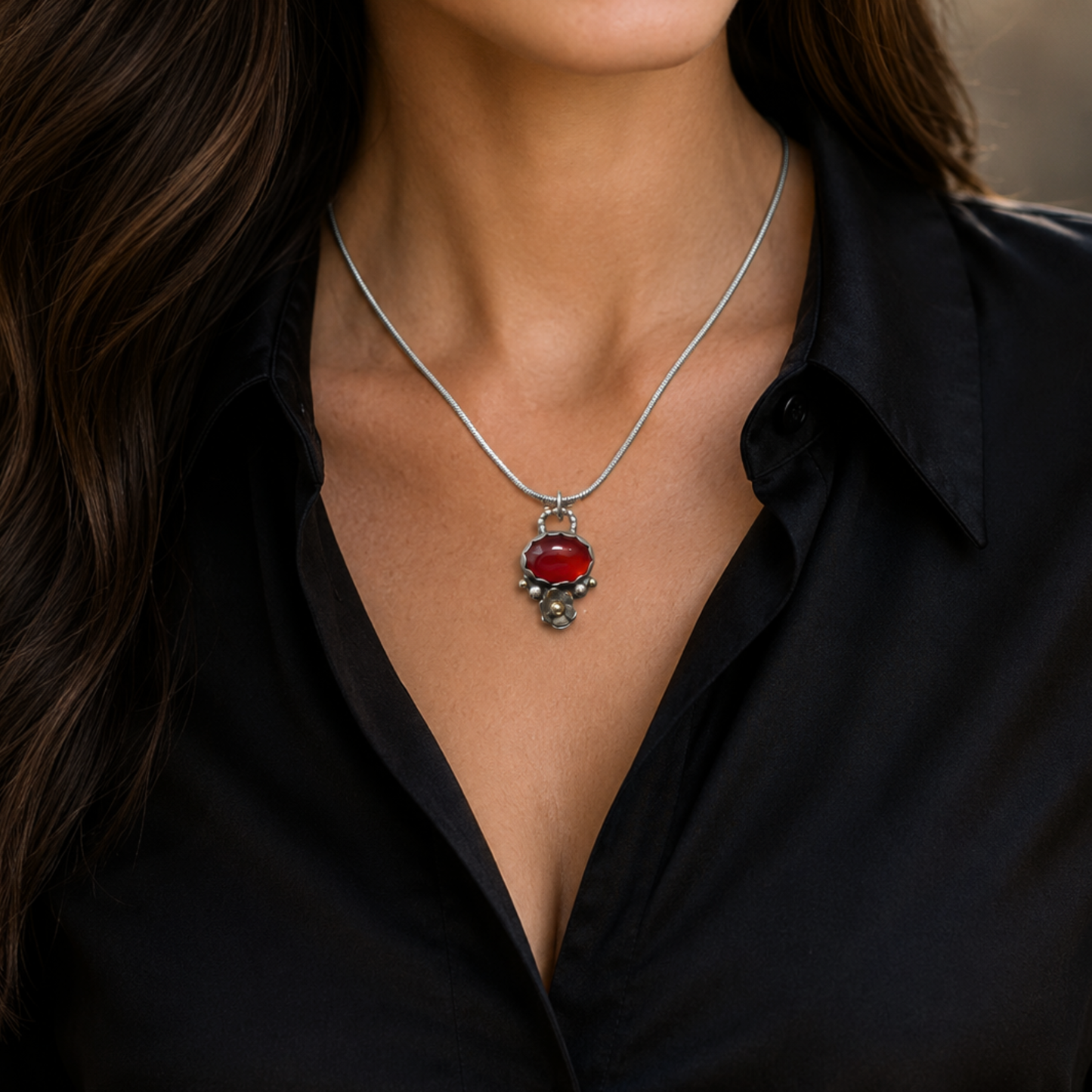 Gold and silver pendant necklace with Carnelian