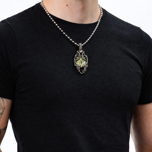 Men's necklace with Opal - Handmade silver gemstone pendant