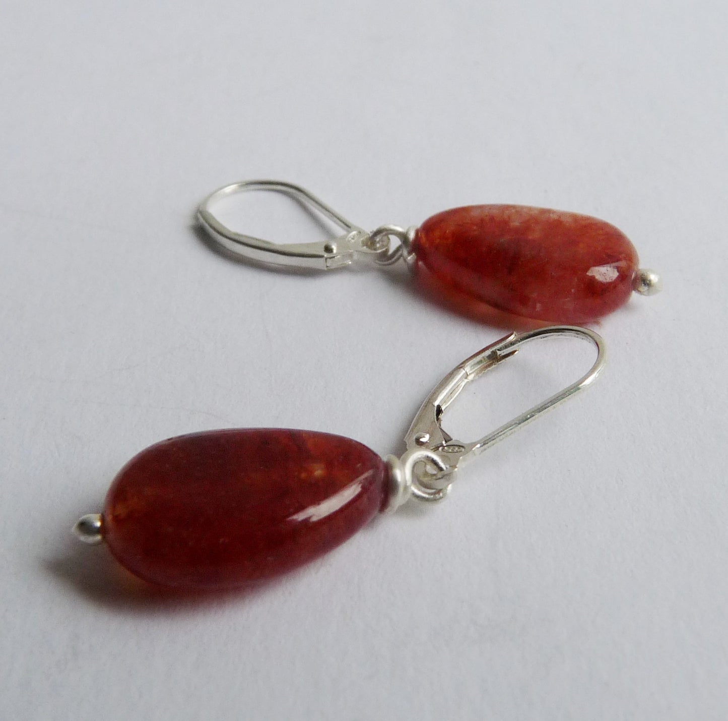 Silver earrings with red Jasper drops – handmade natural stone earrings