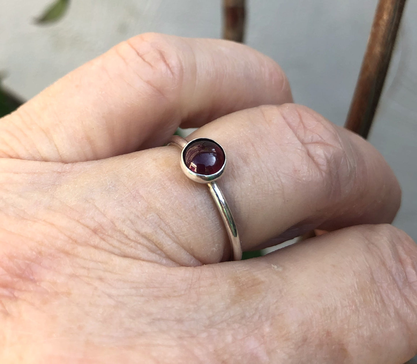 Silver Stackable Ring with Garnet