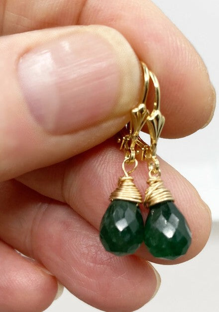 Groene Jade druppel oorbellen in 14K Goldfill