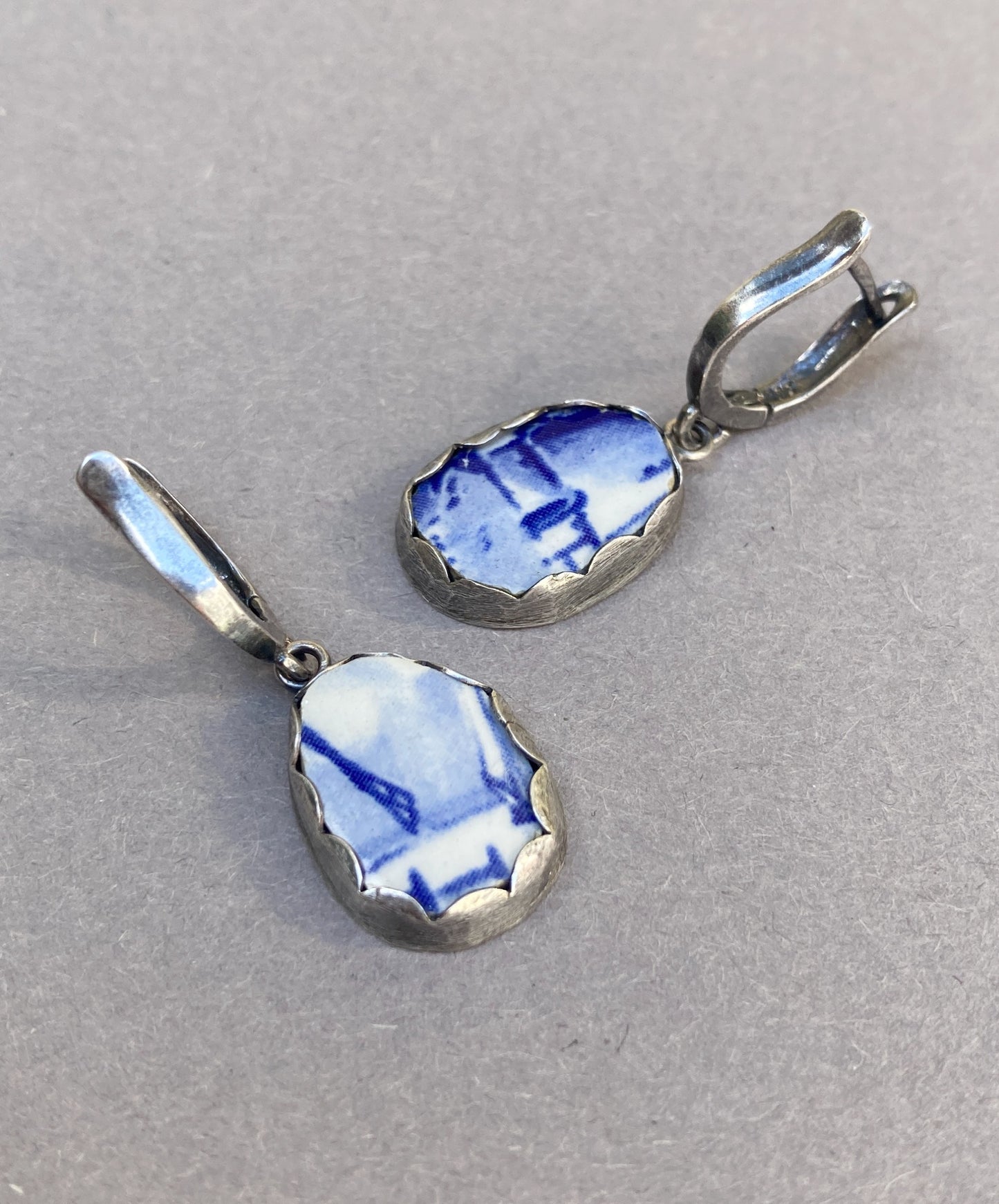 Handgemaakte Delfts Blauwe oorbellen in Sterling zilver