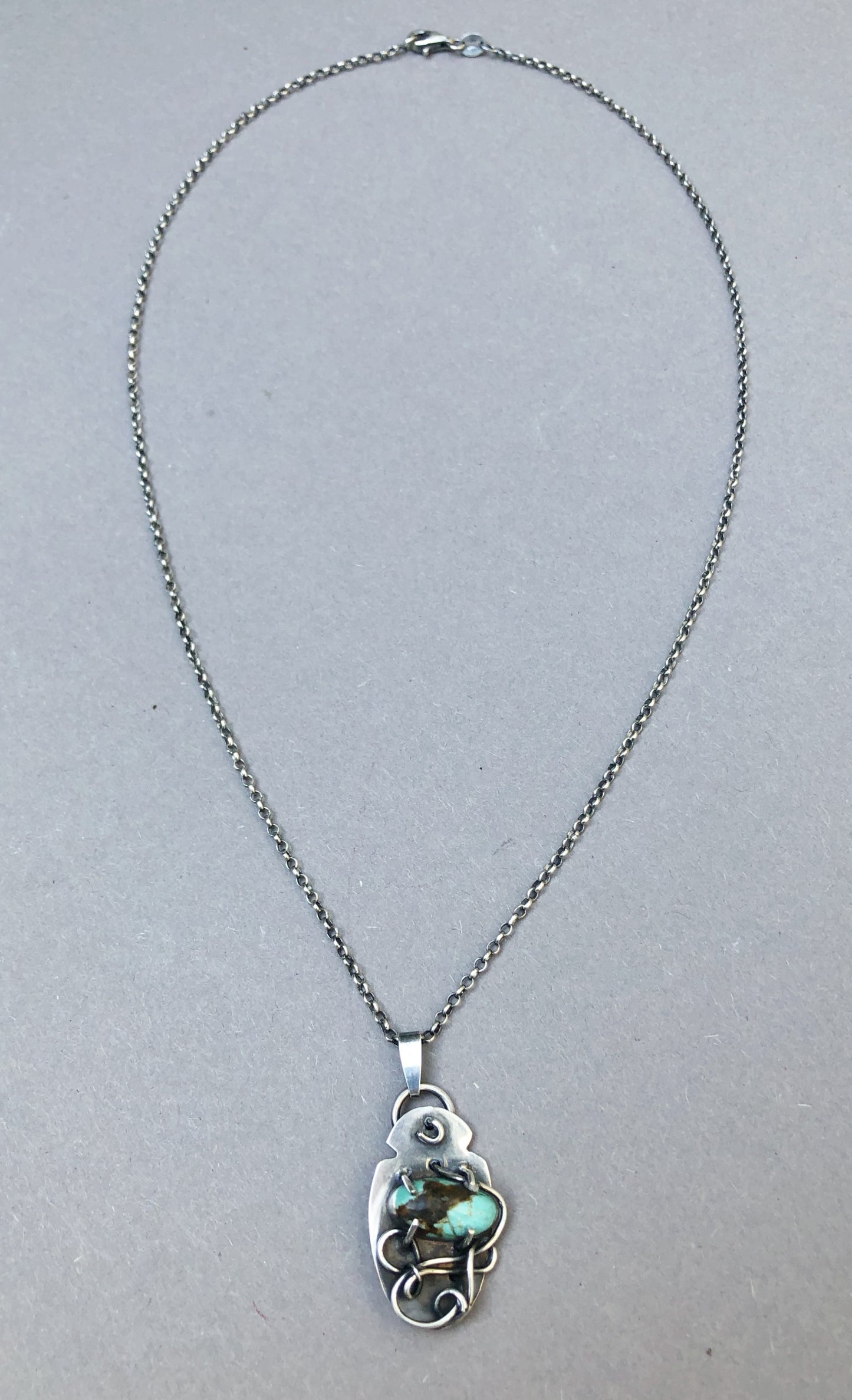 Silver Men's Necklace with Handmade Turquoise Pendant