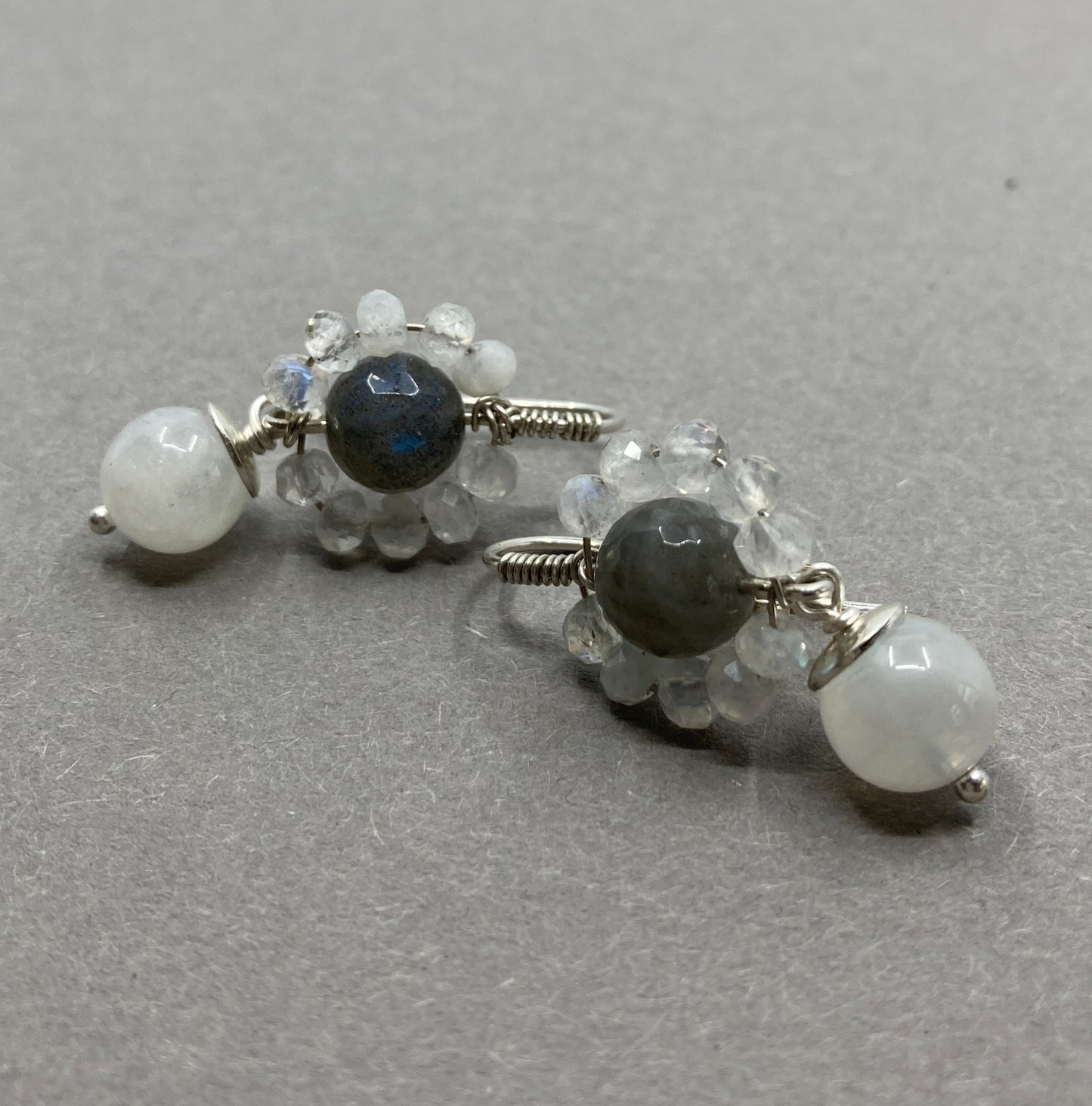 Moonstone and Labradorite flower earrings