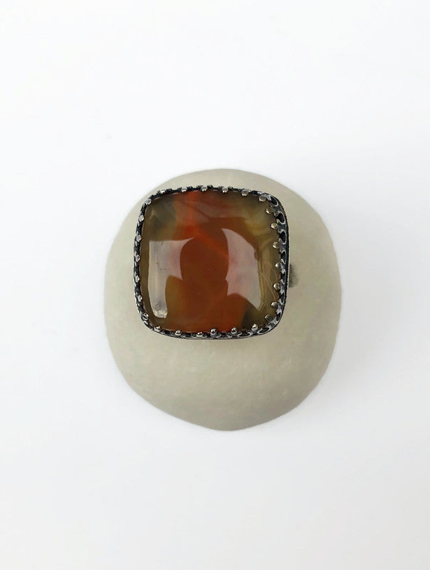 Ladies ring with Botswana Agate – Statement ring in antique style