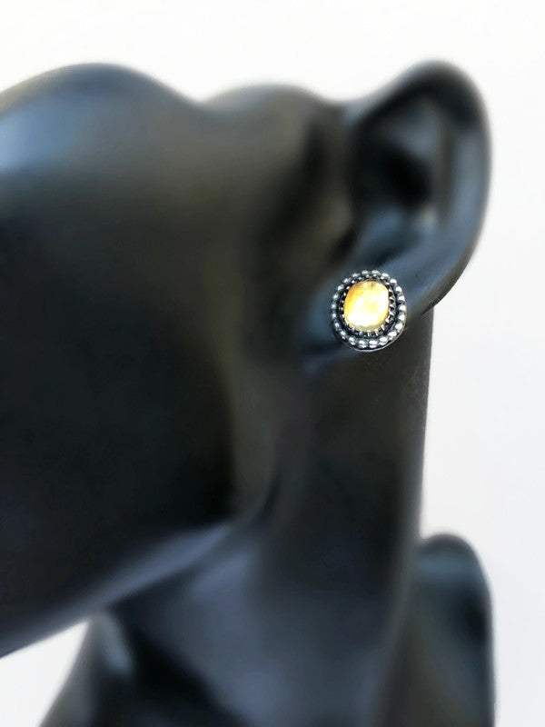 Vintage Citrine Stud Earrings in Oxidized Silver