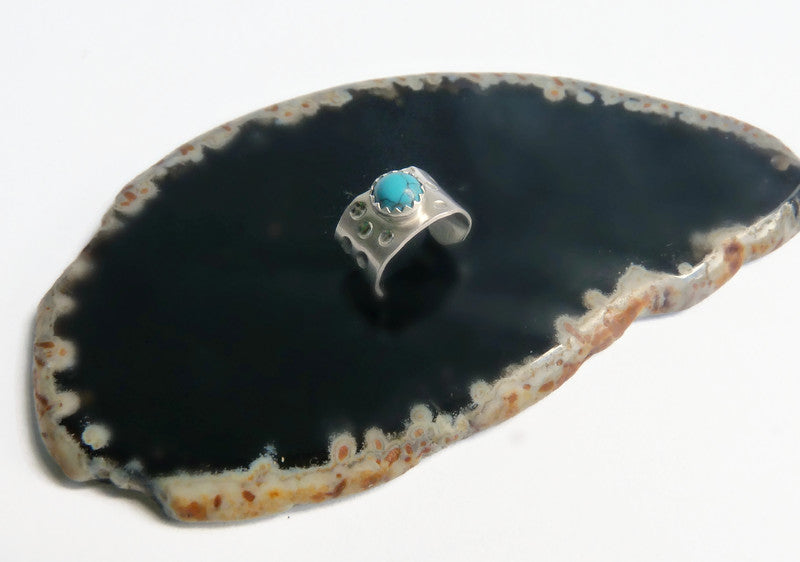 Silver men's ear cuff with Turquoise