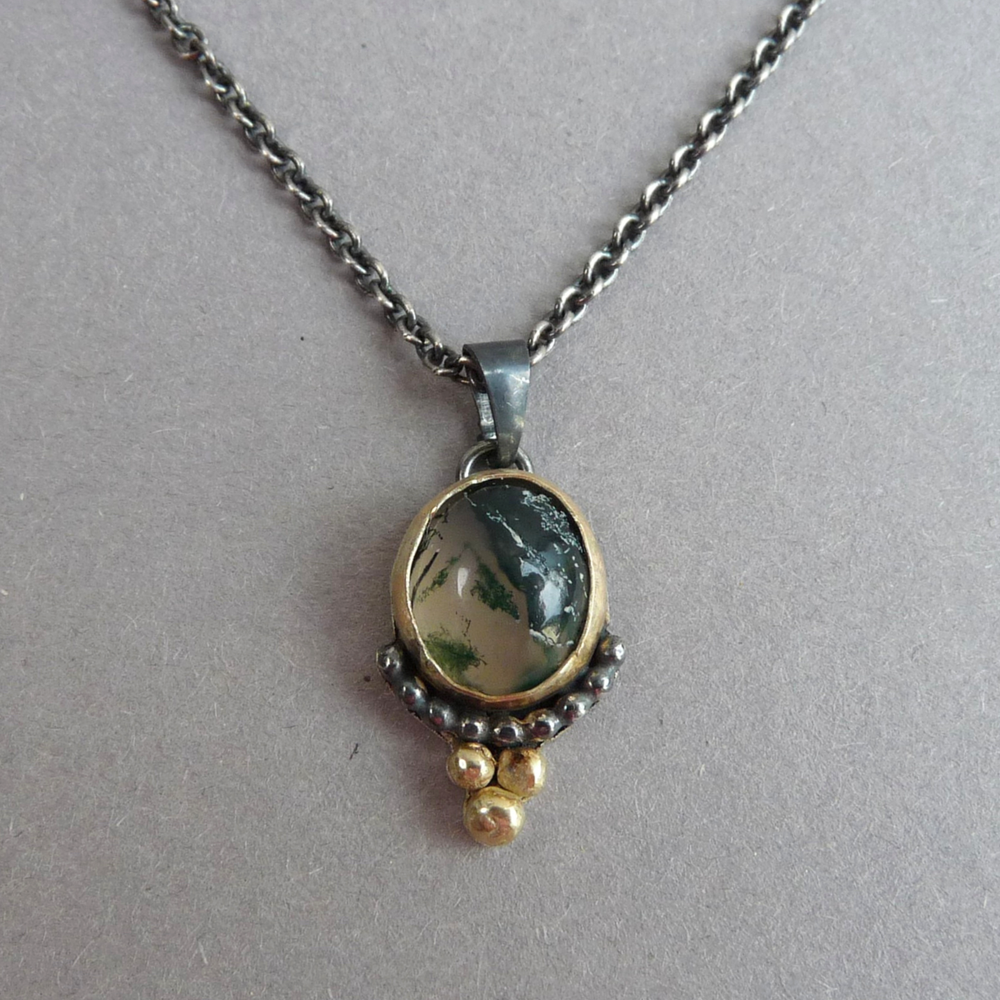 Gold and silver chain with tree agate - handmade gemstone pendant