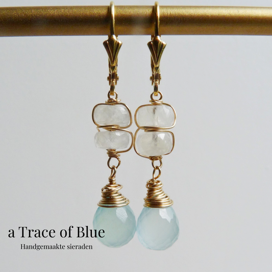 14k gold-filled earrings with moonstone and blue calcedony