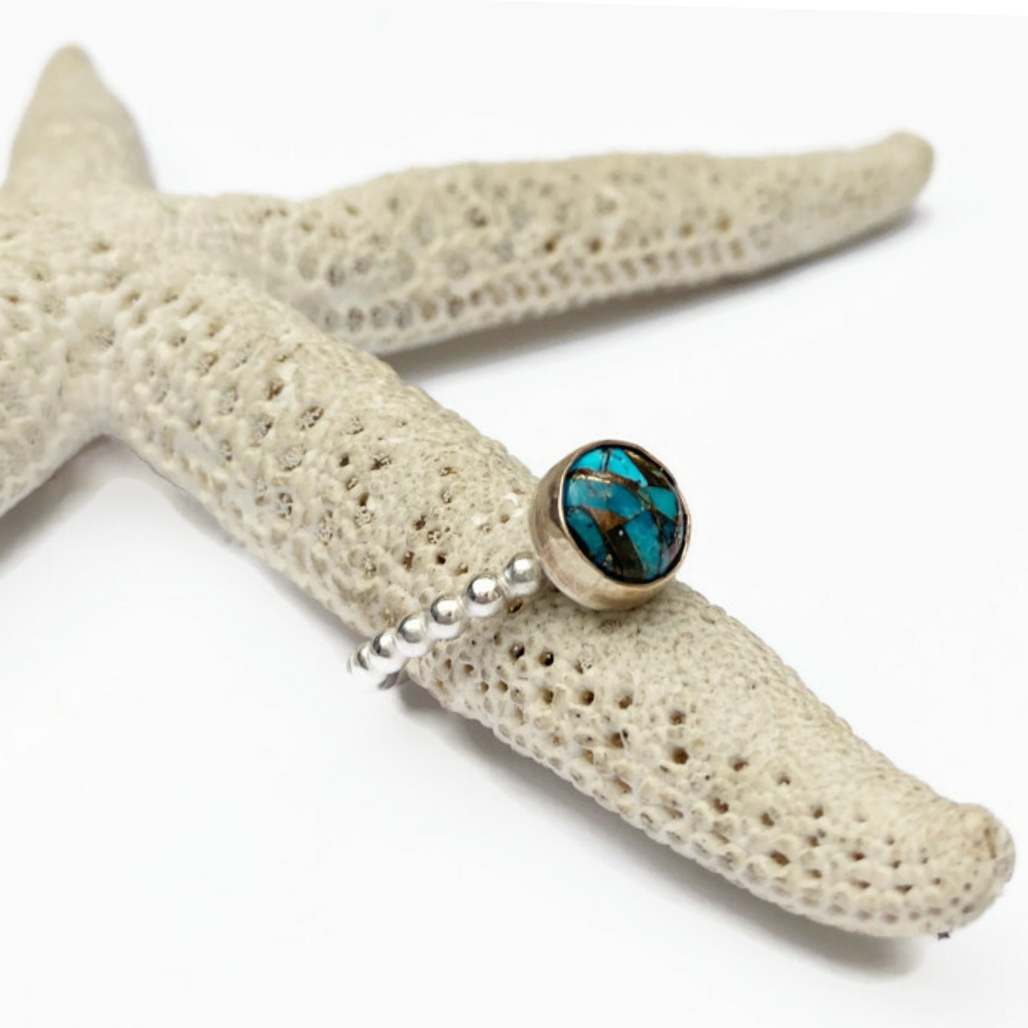 Gold stackable ring with gemstone – copper Turquoise (handmade)