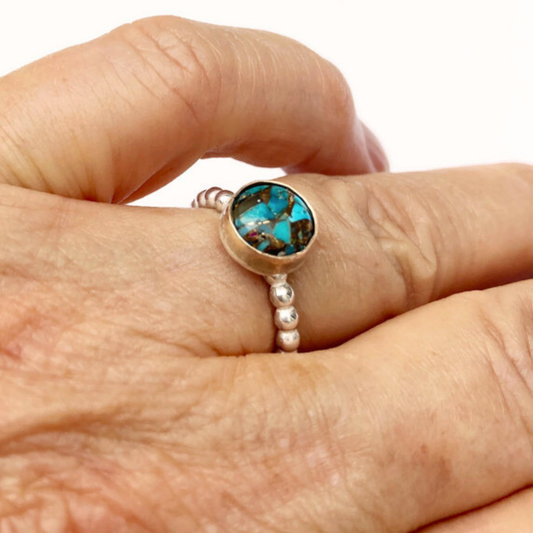 Gold stackable ring with gemstone – copper Turquoise (handmade)