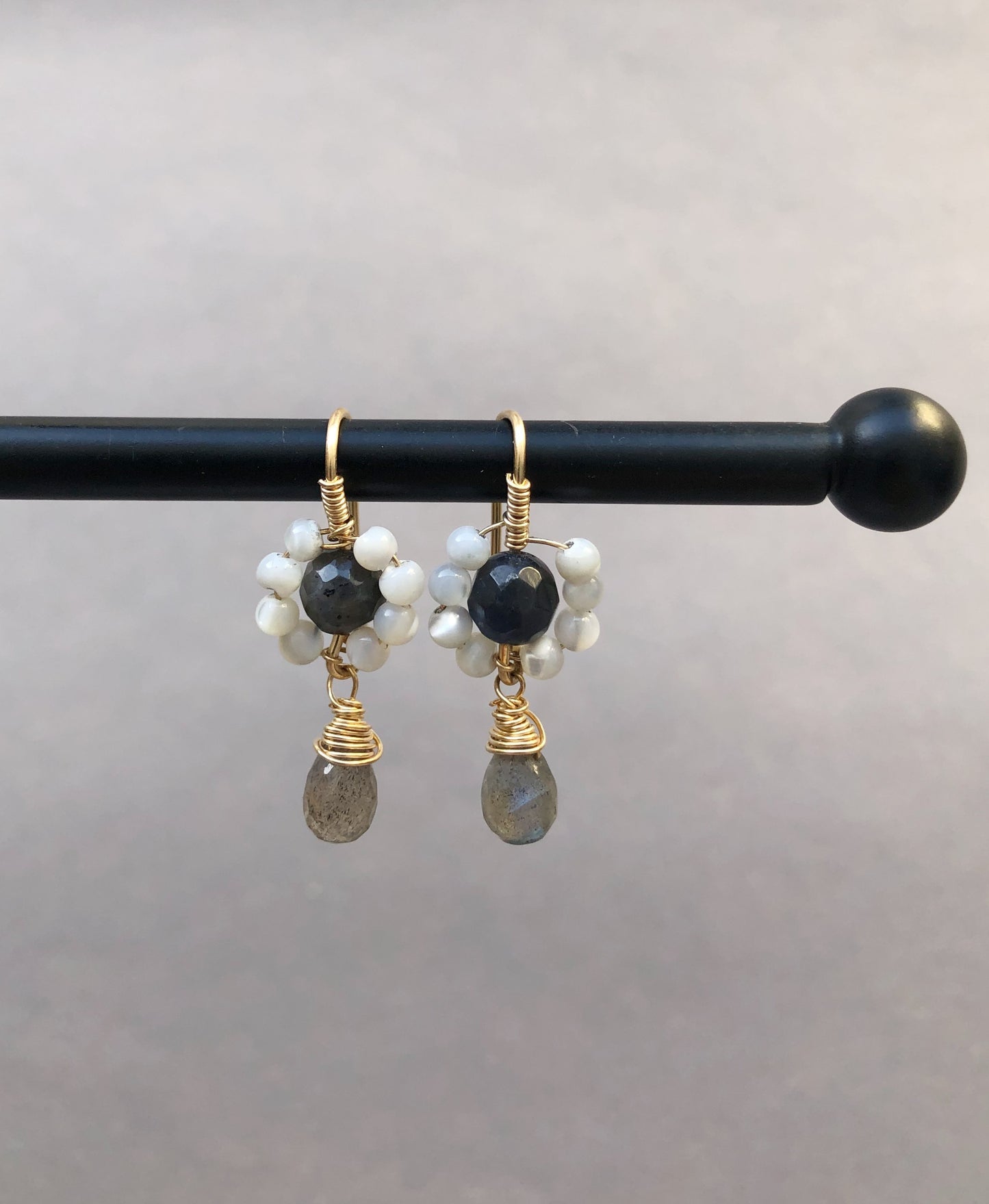 14k Goldfilled flower earrings with Spectrolite and Labradorite