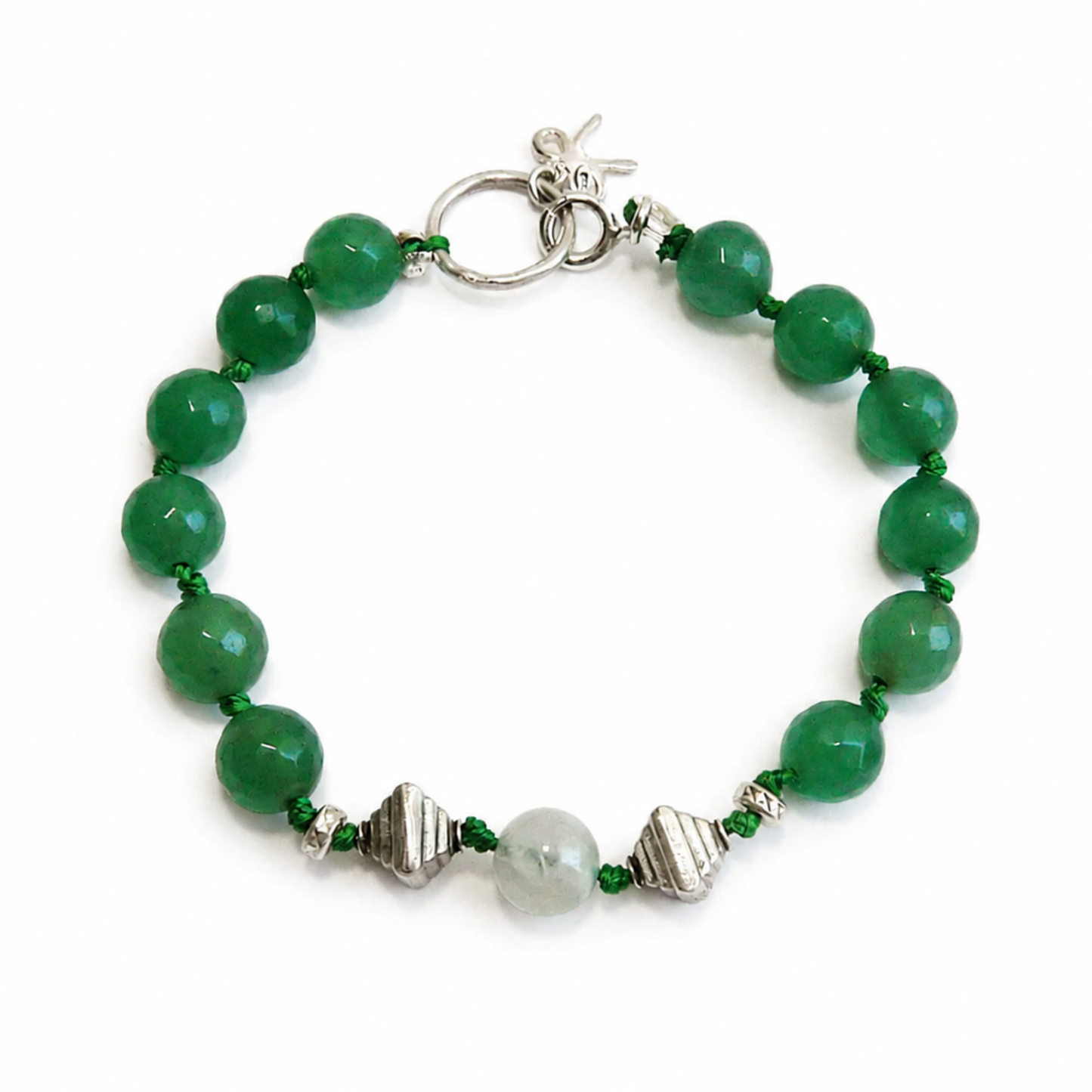 Zilveren natuurstenen armband met groene jade en maansteen