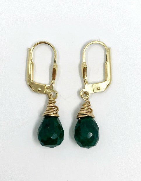 Groene Jade druppel oorbellen in 14K Goldfill