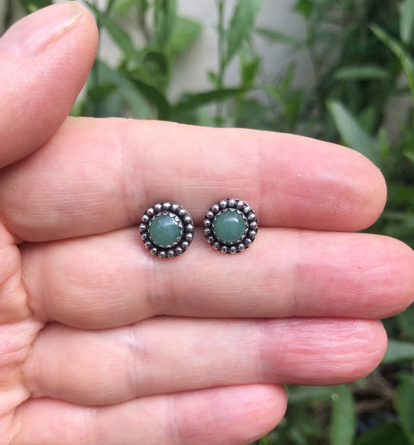 Sterling Silver Aventurine Stud Earrings