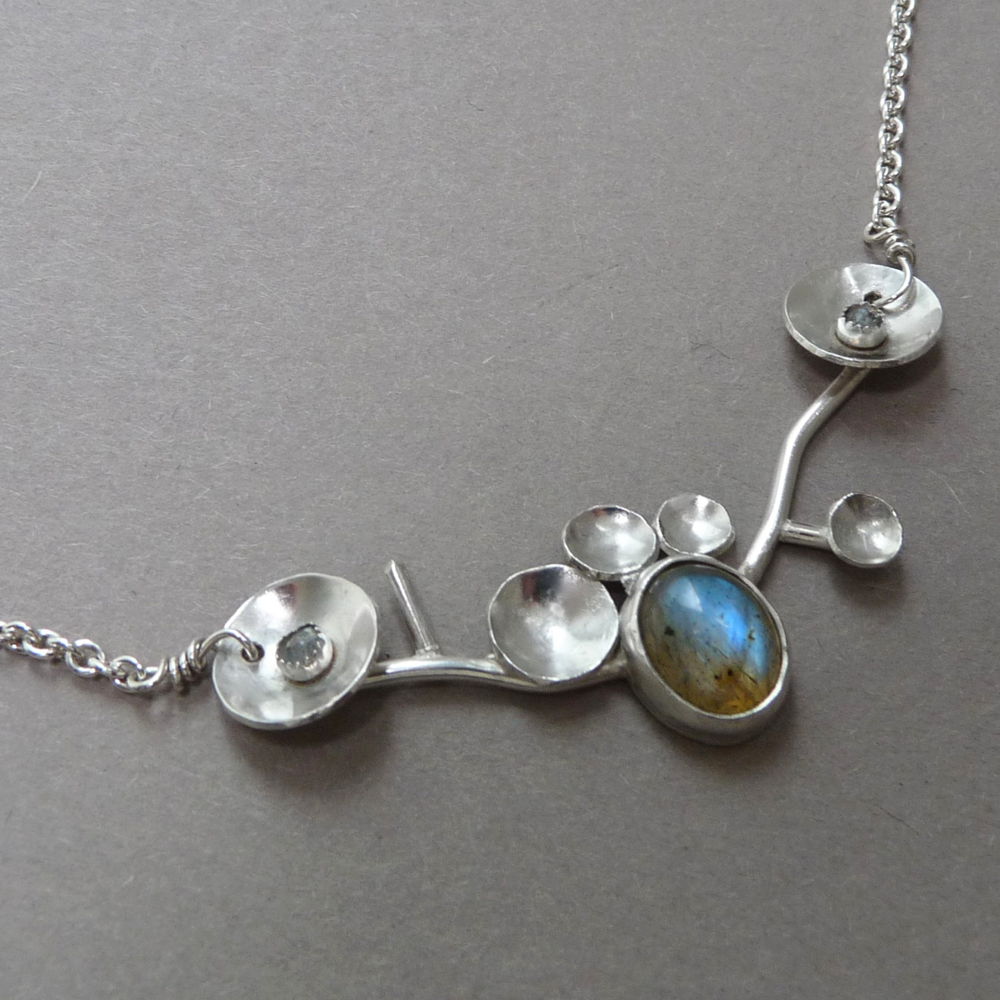 Silver designer necklace with labradorite