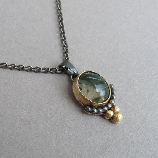 Goud en zilveren ketting met boomagaat  - handgemaakte edelsteen hanger