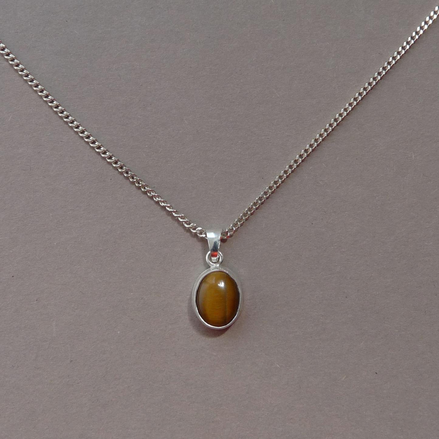 Men's silver necklace with Tiger's Eye pendant