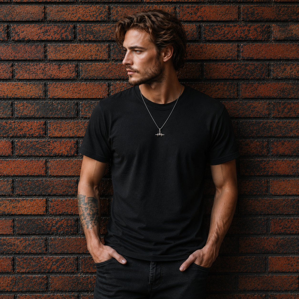 Silver men's necklace with pendant – cool dumbbell pendant