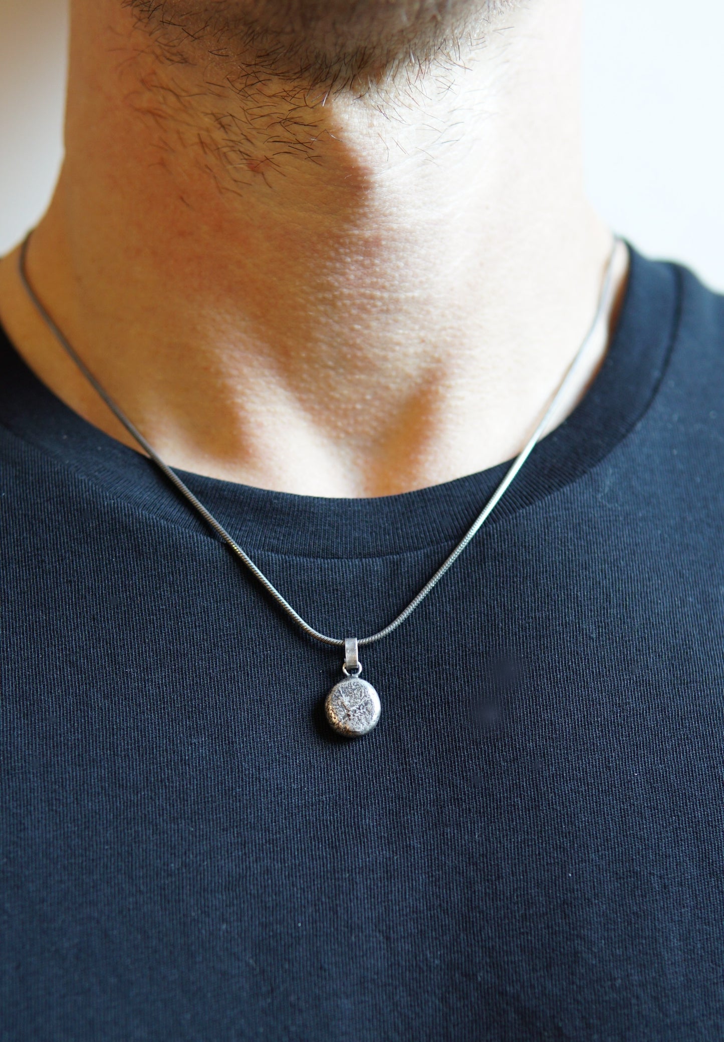 Handmade raw silver men's necklace for the modern man