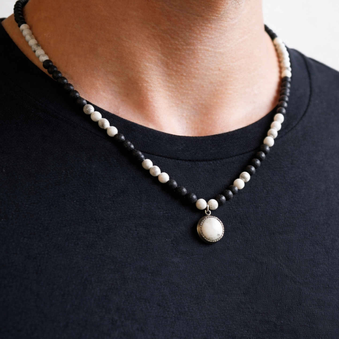 Heren Kralen Ketting met edelsteen Hanger – Handgemaakt