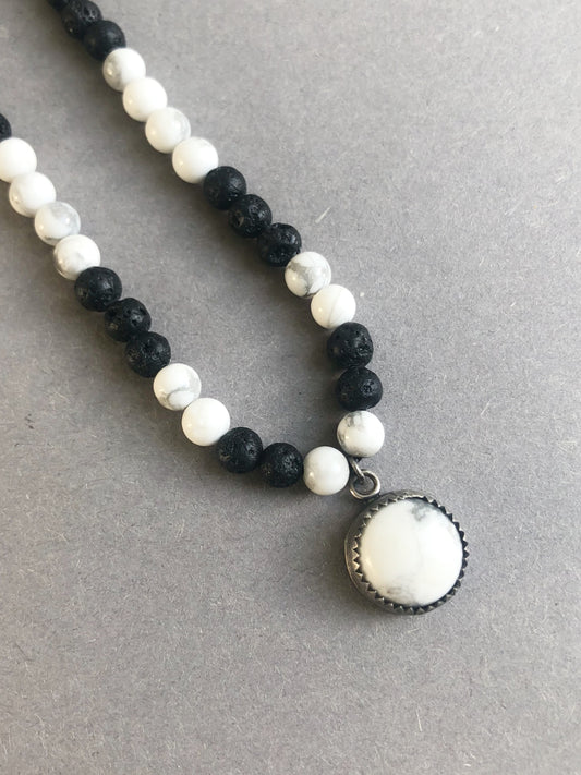 Men's Beaded Necklace with Natural Stone Pendant